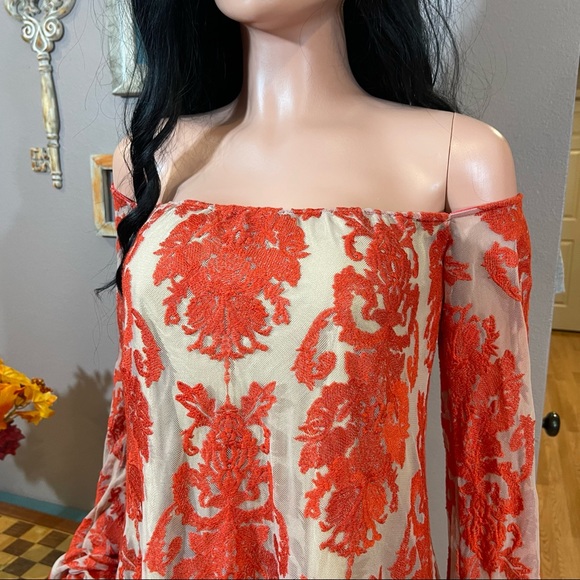 For Love & Lemons rust beige lace off shoulder dress - Picture 3 of 15